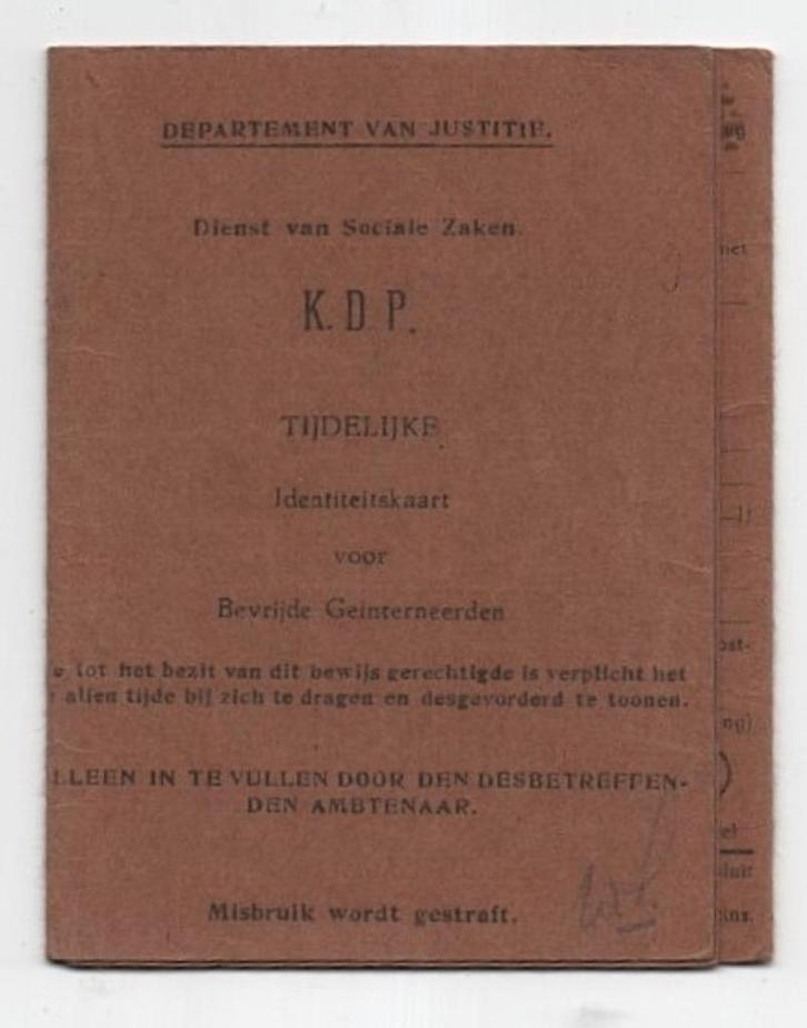 (Ned. Indie) Tijd. Identiteitskaart Bevrijde Geinterneerden, Verzamelen, Militaria | Algemeen, Landmacht, Overige typen, Nederland