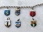 Zilveren Ketting met 6 geëmailleerde bedels/ (stads)wapens, Ophalen of Verzenden, Zilver, Ketting
