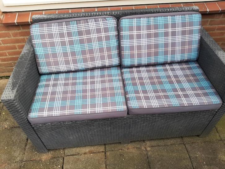 Tuinset, Tuin en Terras, Tuinsets en Loungesets, Gebruikt, Tuinset, Wicker, 4 zitplaatsen, Bank, Bijzettafel, Stoel, Ophalen