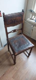 Antieke Eetkamerstoel met Leer, Huis en Inrichting, Stoelen, Gebruikt, Bruin, Hout, Eén