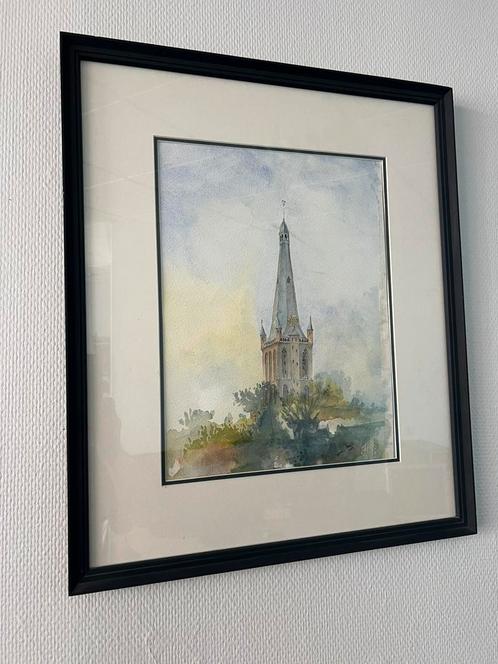 Aquarel Schilderij Steenwijker Toren Grote Kerk - Henk Pries, Huis en Inrichting, Woonaccessoires | Schilderijen, Tekeningen en Foto's