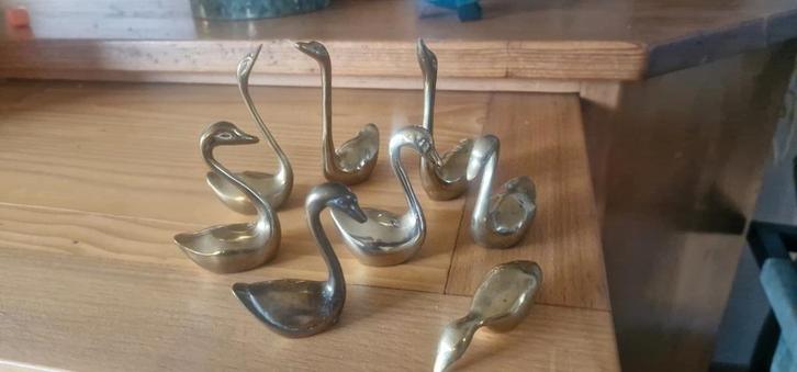 Vintage set van 8 in grote oplopende zwanen, koper messing, Huis en Inrichting, Woonaccessoires | Overige, Gebruikt, Ophalen of Verzenden