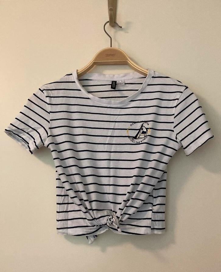 Kort gestreept shirt knoopshirt, XS, thema zee marine zeilen, Kleding | Dames, T-shirts, Zo goed als nieuw, Maat 34 (XS) of kleiner