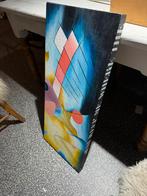 Groot abstract kunstwerk met rand tekst op dikke plaat, Ophalen of Verzenden