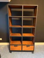 Metalen Kast op Wielen met Houten Planken & Lades, Ophalen, Gebruikt, 100 tot 150 cm, Metaal