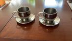 Vintage 2 dubbelwandige kop en schotels , rvs,, Ophalen of Verzenden