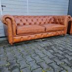 Nieuwe vintage cognac Chesterfield bank 2.20 + BEZORGING, Huis en Inrichting, Nieuw, Chesterfield, Rechte bank, Leer