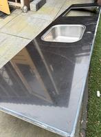 Zwart stenen aanrechtblad met wasbak, Huis en Inrichting, Keuken | Keukenelementen, Ophalen, Gebruikt, Zwart, 200 cm of meer