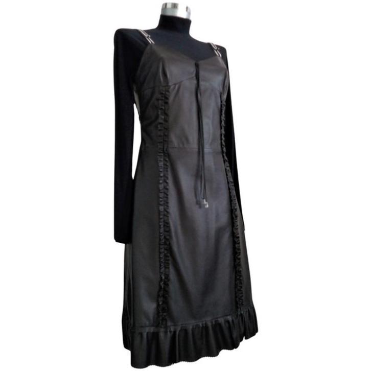 MIU MIU kalfsleren jurk, IT44-NL36/38 origineel en NIEUW, Kleding | Dames, Jurken, Nieuw, Maat 38/40 (M), Zwart, Knielengte, Ophalen of Verzenden