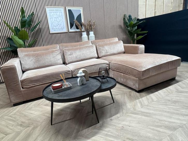 ZGAN Hotel Chique Velvet Velours Hoekbank - Zalm - 310 x 205, Huis en Inrichting, Banken | Bankstellen, Zo goed als nieuw, Hoekbank