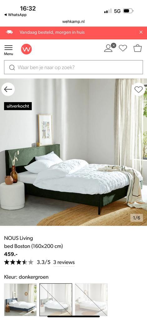 Tweepersoonsbed 160x200cm, Huis en Inrichting, Slaapkamer | Bedden, Zo goed als nieuw, Tweepersoons, 160 cm, 200 cm, Stof, Groen