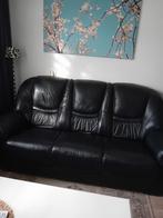 Zwart leren bank, Huis en Inrichting, Ophalen, Gebruikt, Leer, Hoge rugleuning