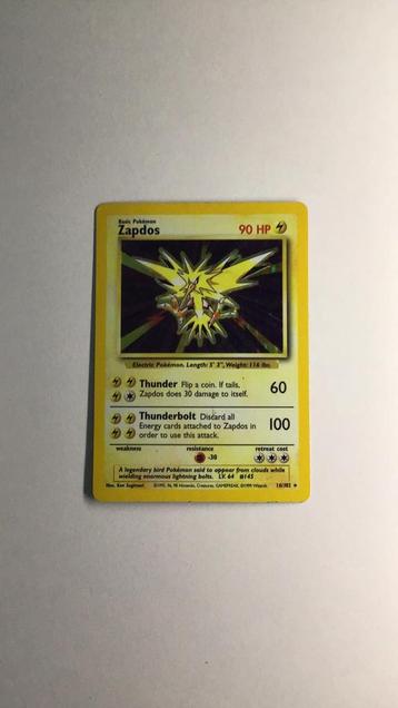 Zapdos holofoil Pokémonkaart - 1999 - 16/102 beschikbaar voor biedingen