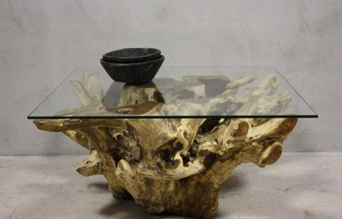 Stoere Salontafel Uniek Wortelhout Bohemian Landelijke Tafel, Huis en Inrichting, Tafels | Bijzettafels, Nieuw, Vierkant, Minder dan 45 cm