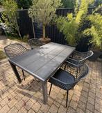 Tuintafel Jutlandia + Webbing tuinstoelen zwart 4 stuks, Ophalen, 4 zitplaatsen, Kunststof, Gebruikt