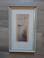 Ingelijste aquarel landschap rietkraag, Ophalen of Verzenden
