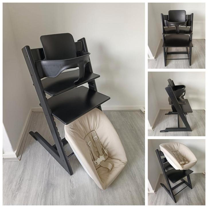 ZGAN! Stokke Tripp Trapp zwart met babyset en newbornset, Kinderen en Baby's, Kinderstoelen, Zo goed als nieuw, Meegroeistoel