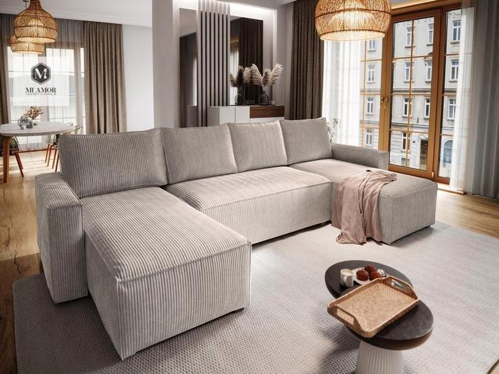 ˖🍁๋࣭  NIEUW GELEVERD! Hoekbank Ribstof U-Vorm 342X155X155, Huis en Inrichting, Banken | Complete zithoeken, Nieuw, Stof, Ophalen of Verzenden