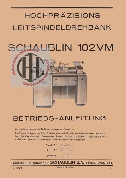 Schaublin 102vm handleiding Aciera F3 en AI DR1 + veel meer, Doe-het-zelf en Verbouw, Draaibanken, Nieuw, Metaaldraaibank, Minder dan 500 mm
