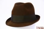 Vintage Gleufhoed Wegener bruin geborsteld vilt 55,5 = S -XS, Kleding | Heren, Hoeden en Petten, Wegener, Hoed, Ophalen of Verzenden