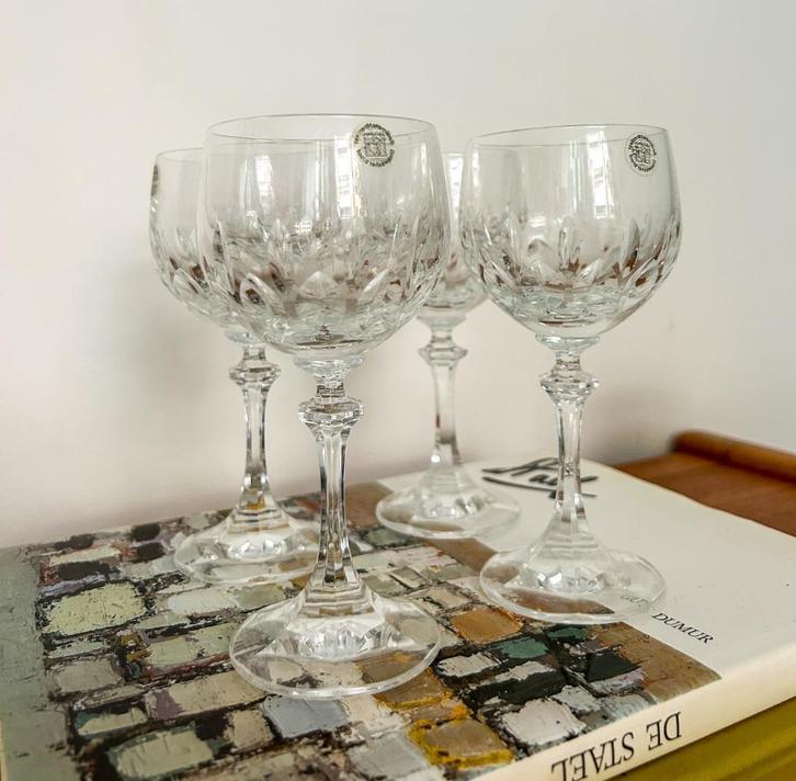 4x vintage wijnglas geslepen loodkristal, Verzamelen, Glas en Borrelglaasjes, Zo goed als nieuw, Overige typen, Ophalen of Verzenden