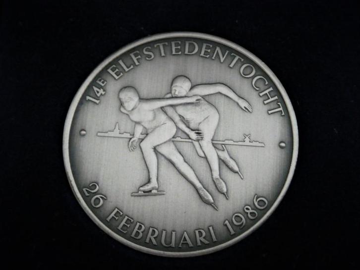 Zilveren penning Elfstedentocht 26 Februari 1986 Friesland, Postzegels en Munten, Penningen en Medailles, Zilver, Nederland, Ophalen of Verzenden