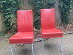 2 Rode Leren Stoelen met Metalen Poten, Huis en Inrichting, Stoelen, Gebruikt, Twee, Ophalen of Verzenden, Metaal