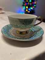 Engels porcelein antiek theekopje merk True groen  met goud, Antiek en Kunst, Antiek | Servies los, Ophalen of Verzenden