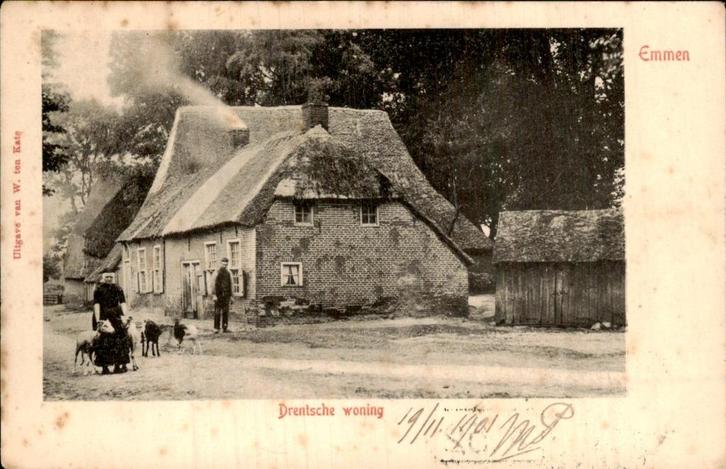 Emmen - Drentsche Woning, Verzamelen, Ansichtkaarten | Nederland, Gelopen, Drenthe, Voor 1920, Ophalen of Verzenden