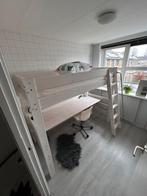 Stapelbed met bureau, Ophalen, Eenpersoons, Wit, Zo goed als nieuw