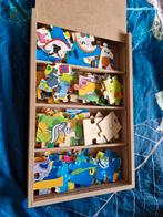4 puzzels met 24 stukjes
in houten doos, Ophalen of Verzenden, 10 tot 50 stukjes, Zo goed als nieuw, Van hout