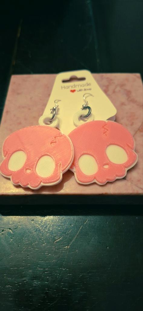 Skelet Skull oorbellen hot pink en wit, Sieraden, Tassen en Uiterlijk, Oorbellen, Nieuw, Overige materialen, Roze, Ophalen of Verzenden