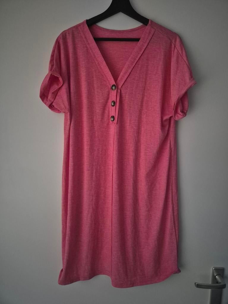 Comfortabele roze zwangerschapsjurk / lange top in maat L., Onbekend, Ophalen of Verzenden, Zo goed als nieuw, Maat 42/44 (L)