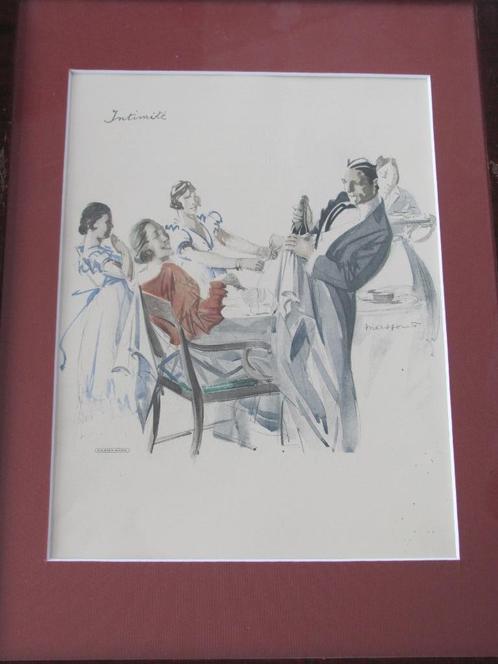 Champagne - 2 keer oude lithografie uit 1933, Antiek en Kunst, Kunst | Litho's en Zeefdrukken, Ophalen of Verzenden