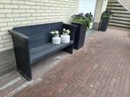 Houten antraciete tuinbank + twee bloembakken, Ophalen, Zo goed als nieuw, Wicker