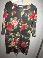 G286 ANNA mt XL jurk zwart rozen bloemen, Kleding | Dames, Jurken, Maat 46/48 (XL) of groter, Knielengte, Gedragen, Rood