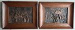 2 Antieke rood koperen voorstellingen in eikenlijstjes, Ophalen of Verzenden, Gebruikt
