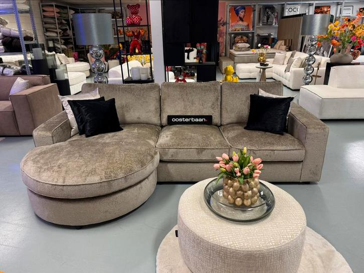 Luxe Teddy Velvet Loungebank Lio 170x295cm Khaki NIEUW Uniek, Huis en Inrichting, Banken | Bankstellen, Nieuw, Hoekbank, Vierpersoons of meer