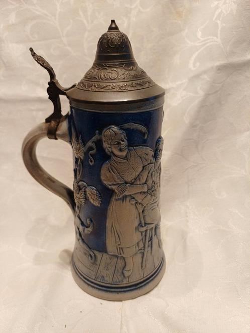 Vintage Duitse Bierpul met Tinnen Deksel, Antiek en Kunst, Antiek | Keramiek en Aardewerk, Ophalen of Verzenden