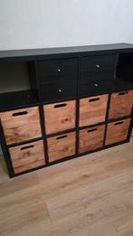Ikea Kallax kast met houten kisten - 4 lades, Huis en Inrichting, Kasten | Boekenkasten, Ophalen