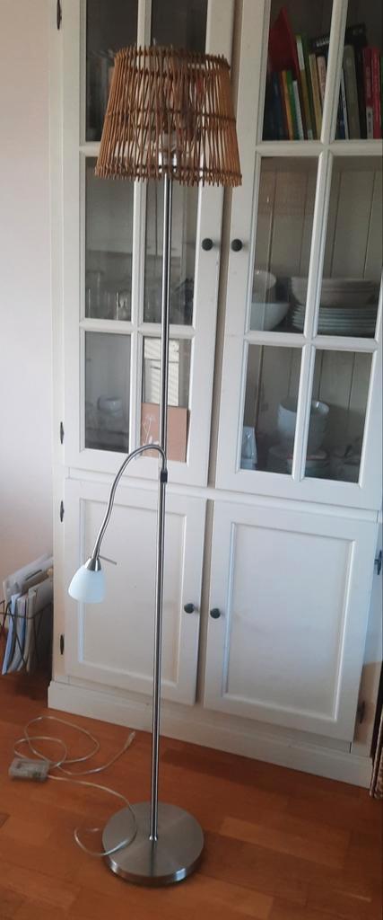 Staande Lamp met Leeslamp - Dimbaar, Huis en Inrichting, Lampen | Vloerlampen, Gebruikt, 150 tot 200 cm, Hout, Metaal, Ophalen of Verzenden
