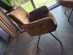 5 Mooie stof/buffelleer draai-eetkamerstoelen, Huis en Inrichting, Stoelen, Ophalen, Bruin, Zo goed als nieuw, Stof