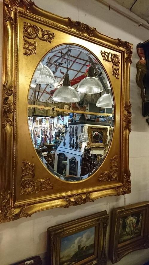 Grote Barok spiegel met mooi facet geslepen glas 102 x 82 cm, Antiek en Kunst, Antiek | Spiegels, Minder dan 100 cm, Rechthoekig
