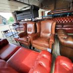 Oorfauteuil in schapenleer cognac kleur lichtbruin, Ophalen, Gebruikt, Chesterfield, schapenleer, Leer