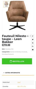 Fauteuil Nilesto cognac taupe 92x74x77 cm van Leen Bakker, Huis en Inrichting, Fauteuils, Zo goed als nieuw, Ophalen