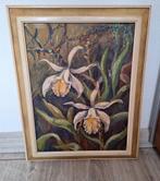 Olieverf Schilderij op houten paneel , van 2 orchideeën, Antiek en Kunst, Kunst | Schilderijen | Klassiek, Ophalen of Verzenden