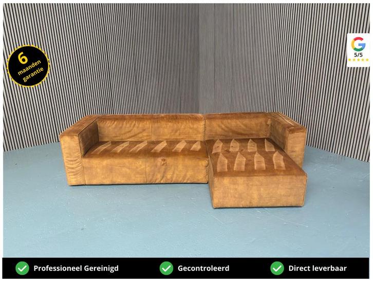 GRATIS LEVERING Loungebank Velvet Cognac 290x160 GEREINIGD, Huis en Inrichting, Banken | Bankstellen, Zo goed als nieuw, Hoekbank