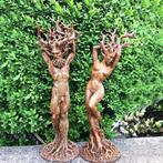 Man & Vrouw Houten Beeld / Tuin Tuinbeeld Bos Godin Elf God, Tuin en Terras, Tuinbeelden, Ophalen of Verzenden, Nieuw, Hout, Mensenbeeld