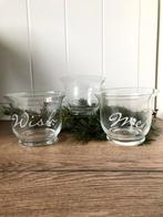 Riviera Maison Set van 3 glazen waxinelichtjes, Ophalen of Verzenden, Zo goed als nieuw, Overige typen