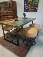 Leren Poef cognac bruin, Huis en Inrichting, Banken | Voetenbanken en Poefen, Industrieel,modern,design, Nieuw, Ophalen of Verzenden